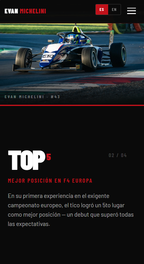 Evan Michelini Formula 4 result mobile page