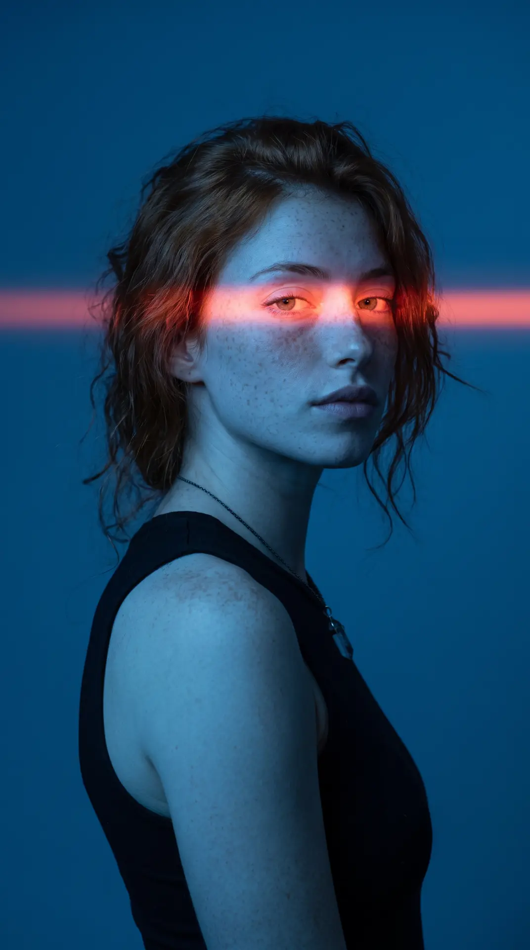 Moody AI generated portrait with red laser light
